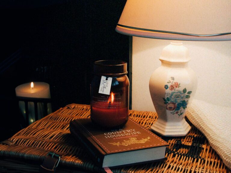 A Fortnum and Mason basket and charity shop lamp provide vintage home decor on a budget